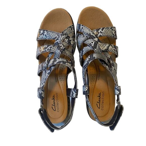 Clarks Collection Ultra Comfort Gray & White Adjustable Velcro Strap Sandals. - Picture 3 of 7